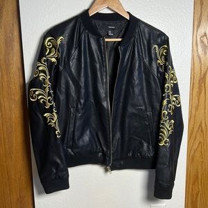 Bomber jacket with gold embroidery